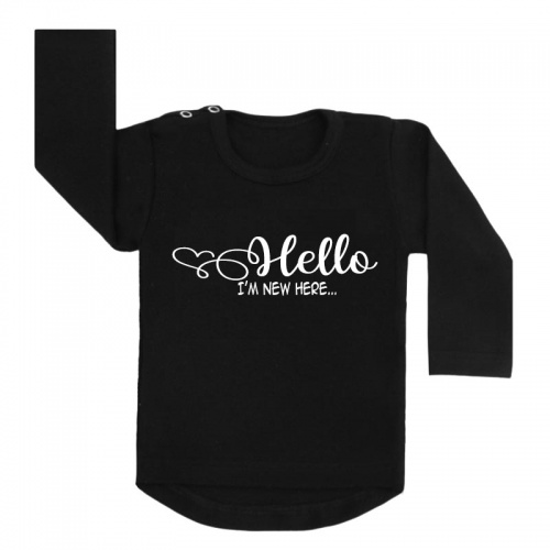 hello new here shirt zwart