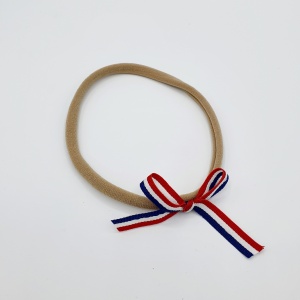 Nylon haarbandje rood wit blauw strikje