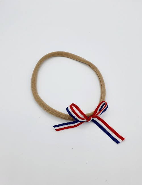 Nylon haarbandje rood wit blauw strikje