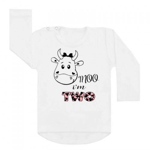 Verjaardagsshirt tweede verjaardag. Moo i'm two. Ook als strijkapplicatie beschikbaar. De leukste strijkapplicaties en shirts voor verjaardagen! Maak een gaaf verjaardagsshirt met een afbeelding of een tekst met onze strijkapplicaties. Natuurlijk kan je de strijkapplicaties ook op een tas of op hout drukken.